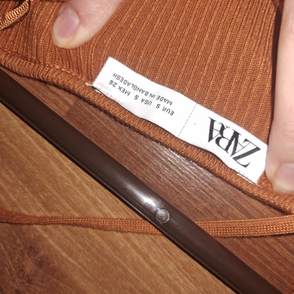 Zara Ombre Rust Orange Off Shoulder Long Sleeve School Fall Knit Crop Top - Picture 2 of 4